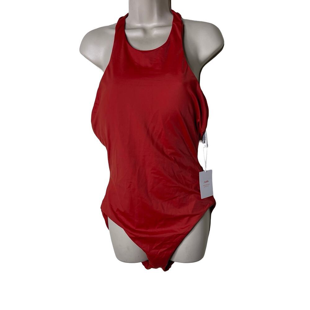 Andie The Luzon Halter Strap One Piece Swimsuit Red Womens XL NEW